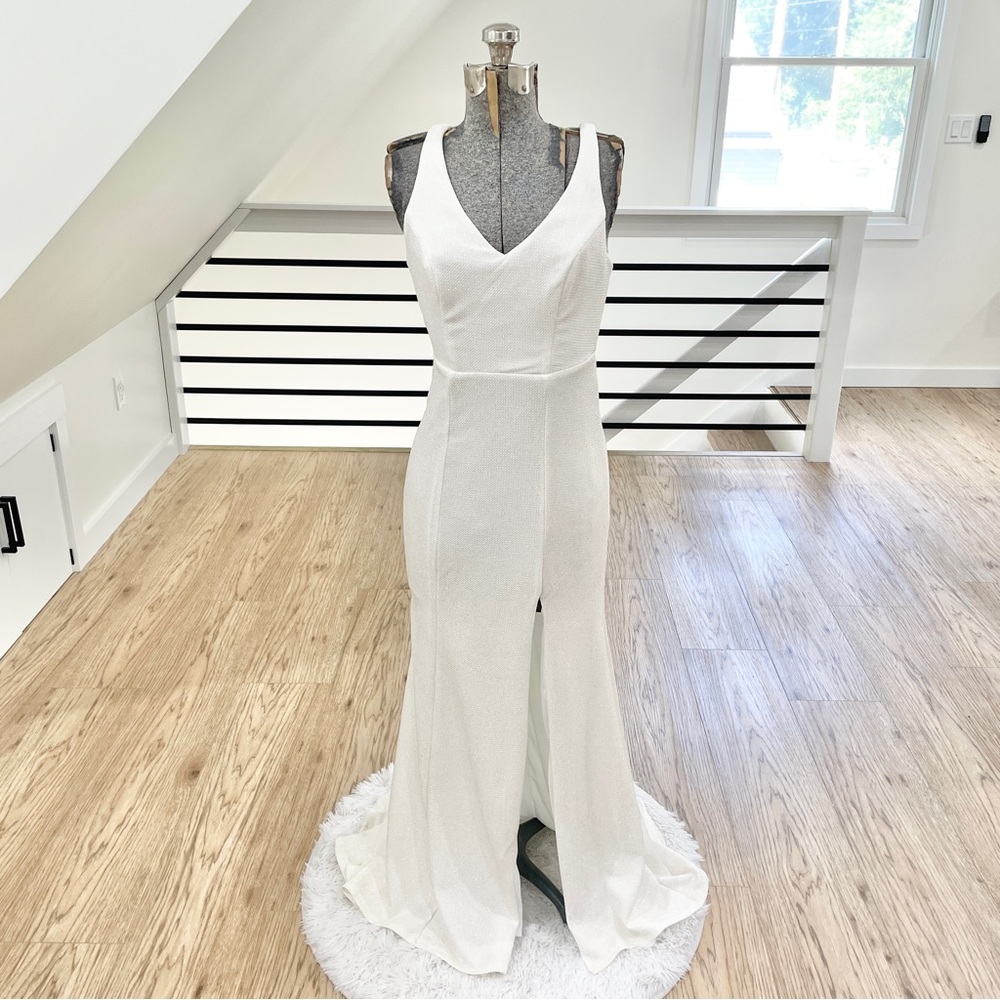White sparkly mermaid bodycon backless gown wedding prom dress